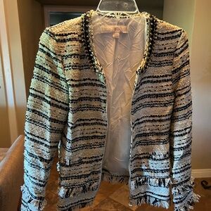 Boston Proper Black/Gold on Cream Lined Jacket with Branded Label NWT